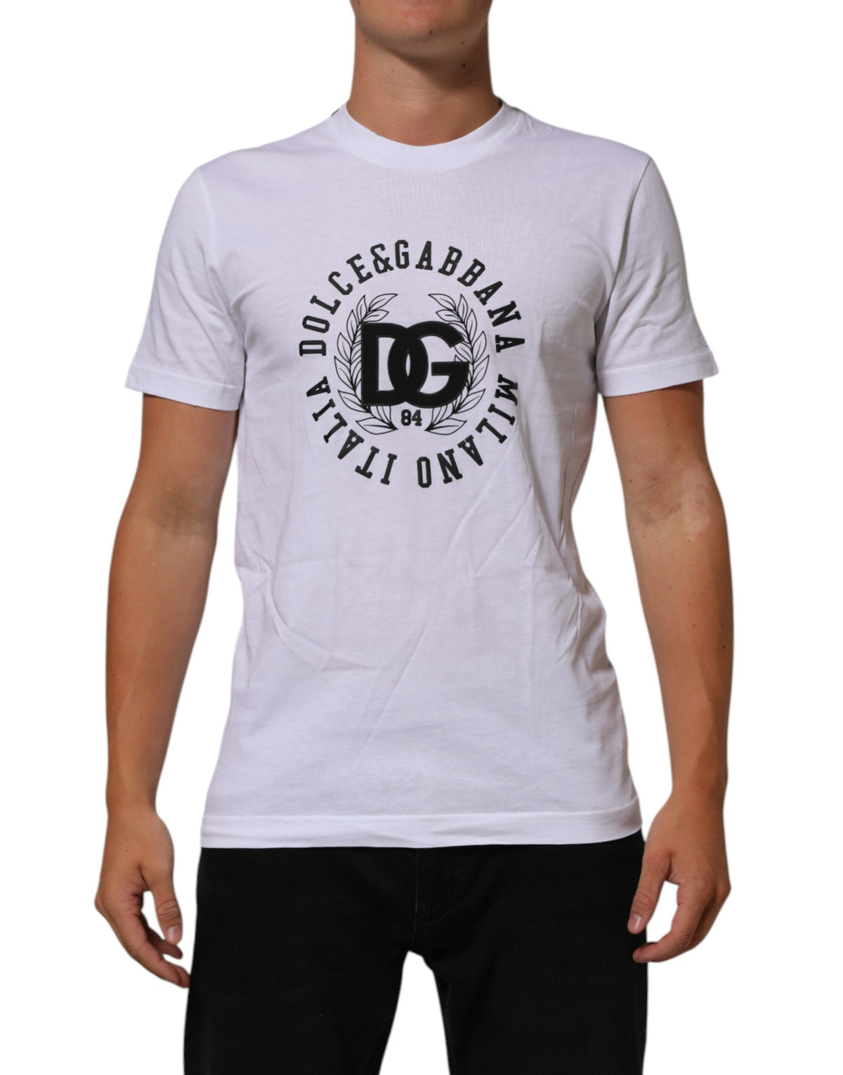 T-shirt à col rond en coton blanc avec imprimé du logo Dolce &amp; Gabbana