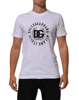 T-shirt à col rond en coton blanc avec imprimé du logo Dolce &amp; Gabbana