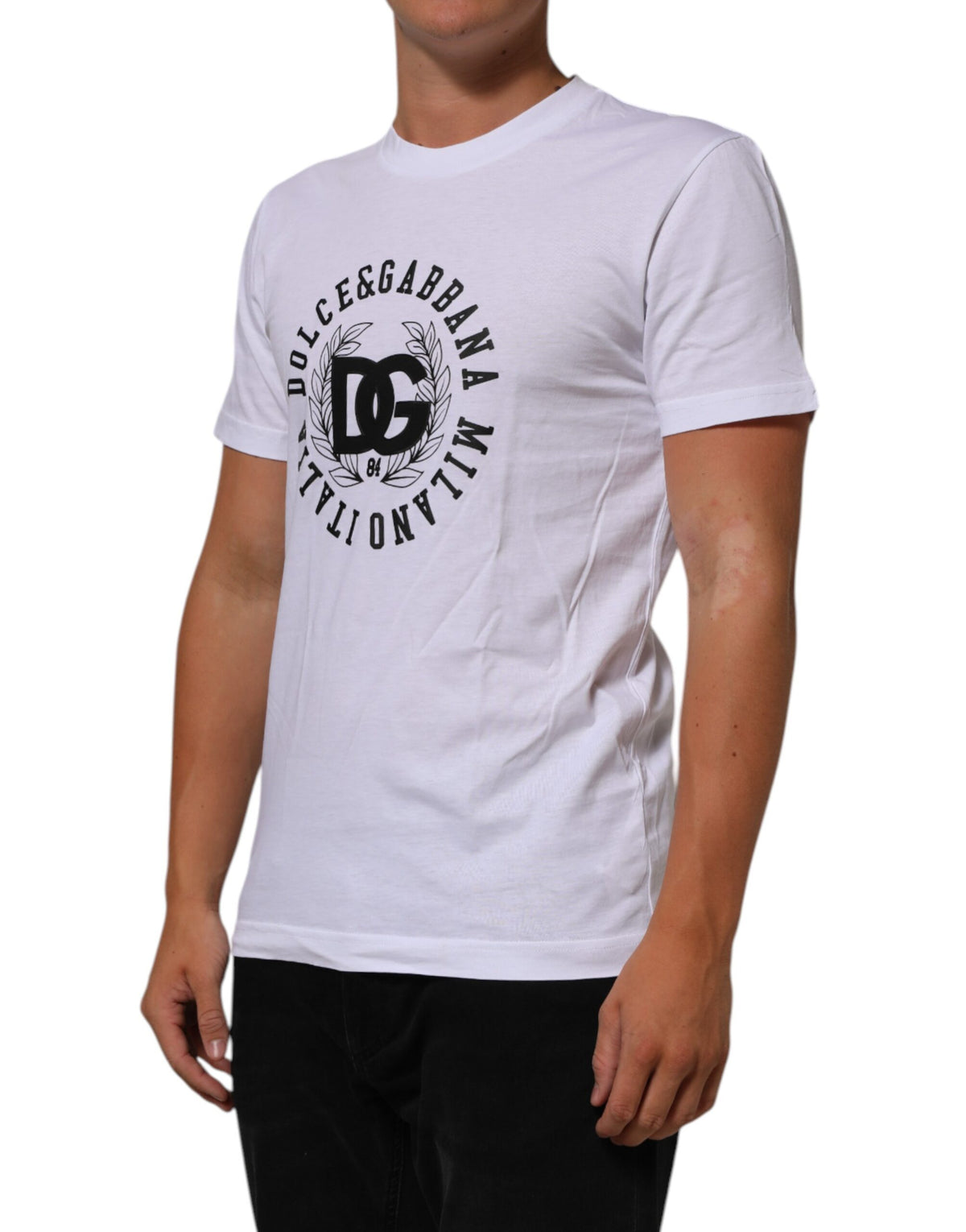 T-shirt à col rond en coton blanc avec imprimé du logo Dolce &amp; Gabbana