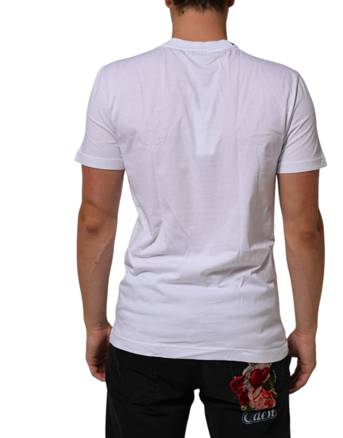 T-shirt à col rond en coton blanc avec imprimé du logo Dolce &amp; Gabbana