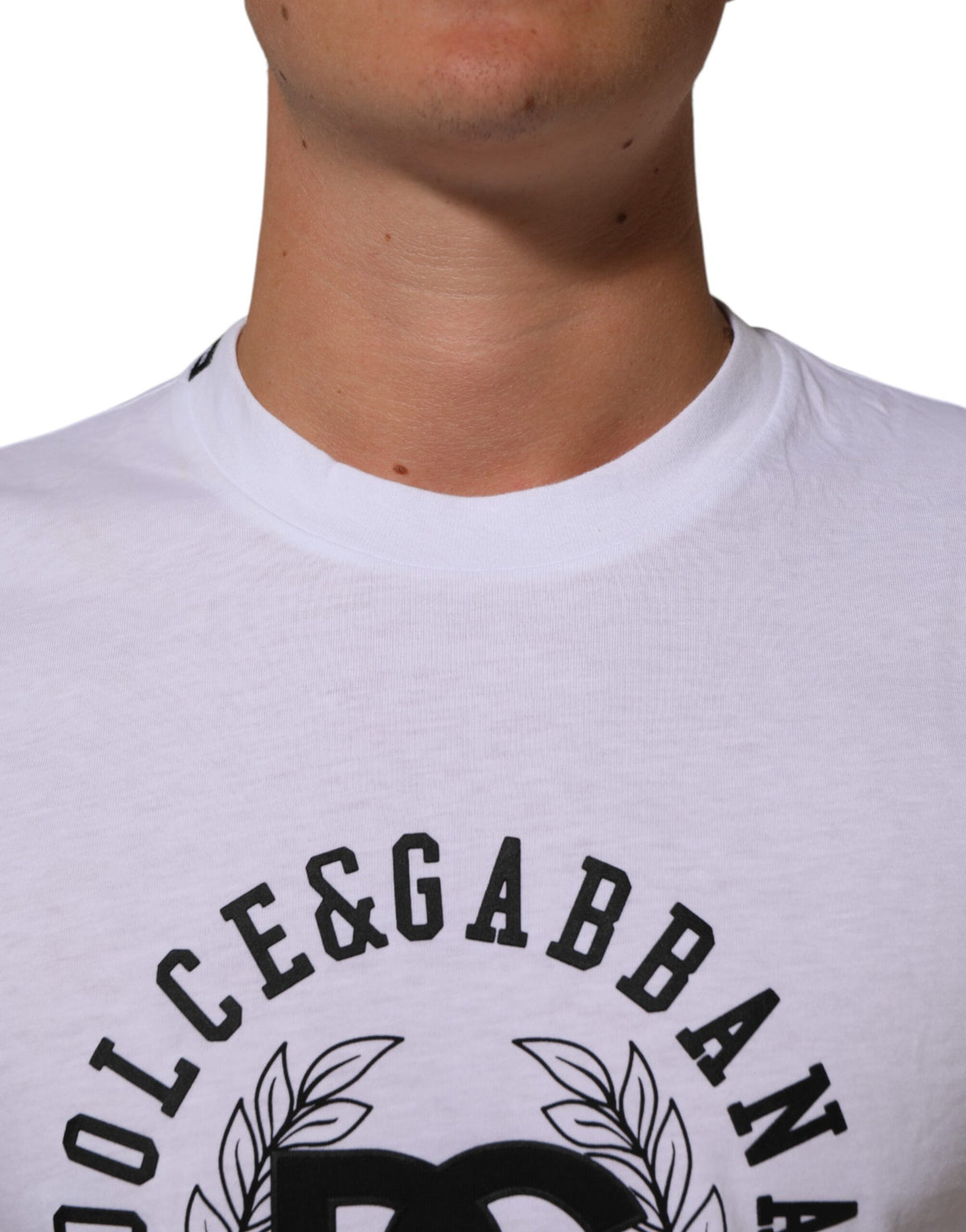 T-shirt à col rond en coton blanc avec imprimé du logo Dolce &amp; Gabbana