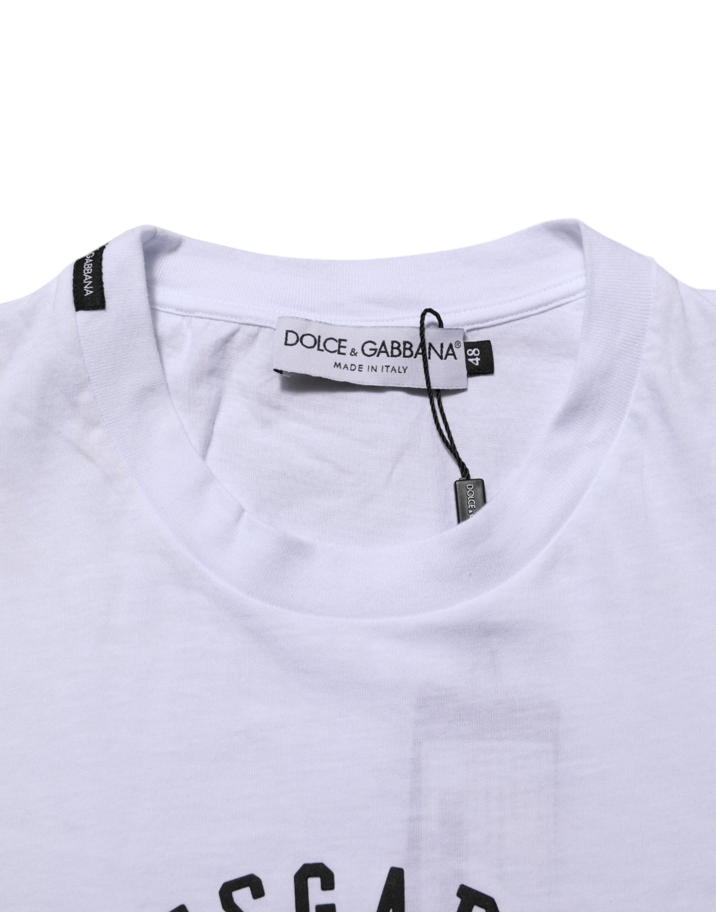 Dolce & Gabbana White Cotton Logo Print Crew Neck T-shirt