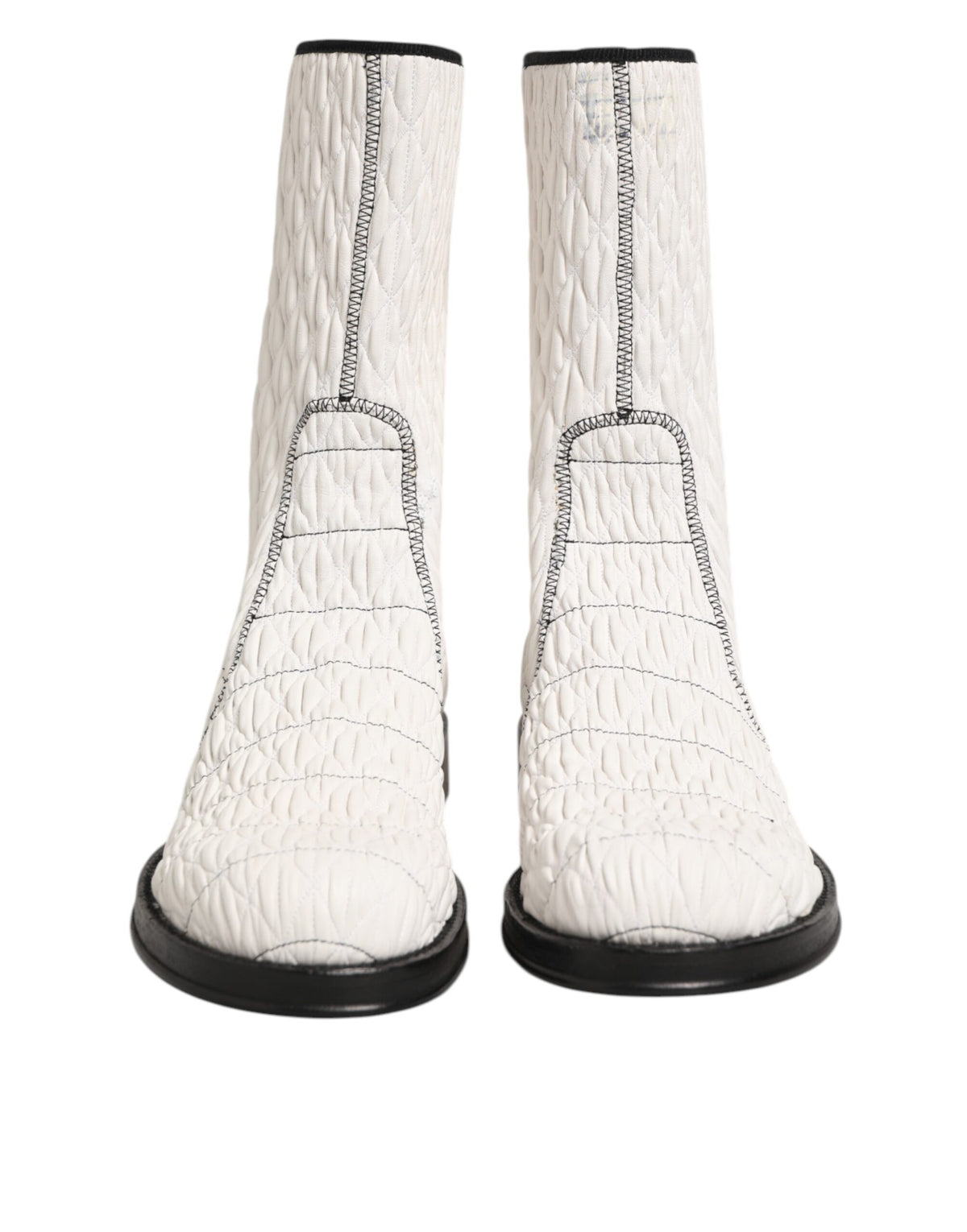 Dolce & Gabbana White Lambskin Leather Mid Calf Boots