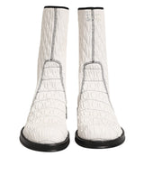 Dolce & Gabbana White Lambskin Leather Mid Calf Boots