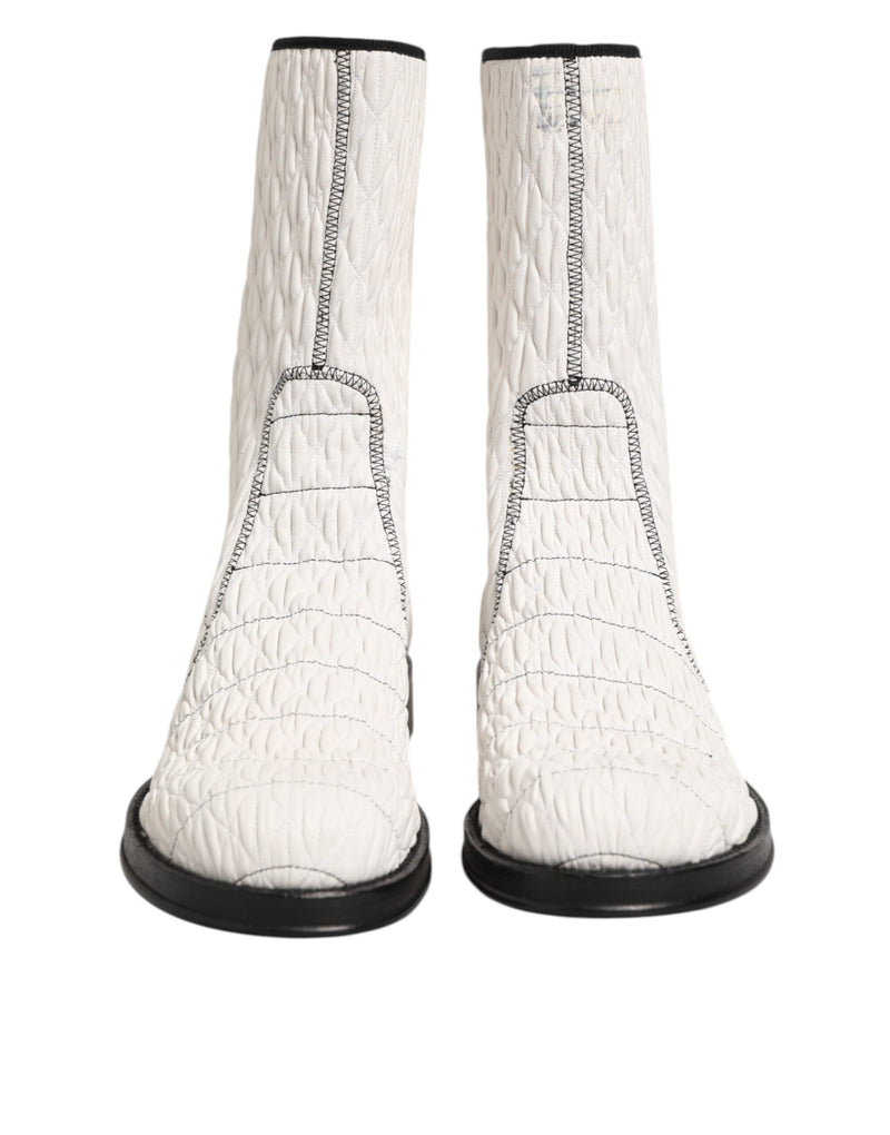 Dolce & Gabbana White Lambskin Leather Mid Calf Boots