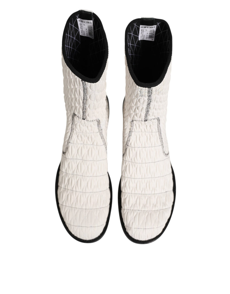 Dolce & Gabbana White Lambskin Leather Mid Calf Boots