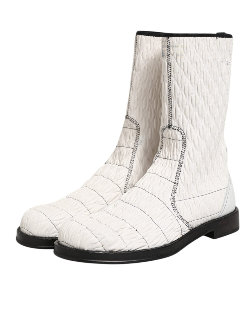 Dolce & Gabbana White Lambskin Leather Mid Calf Boots