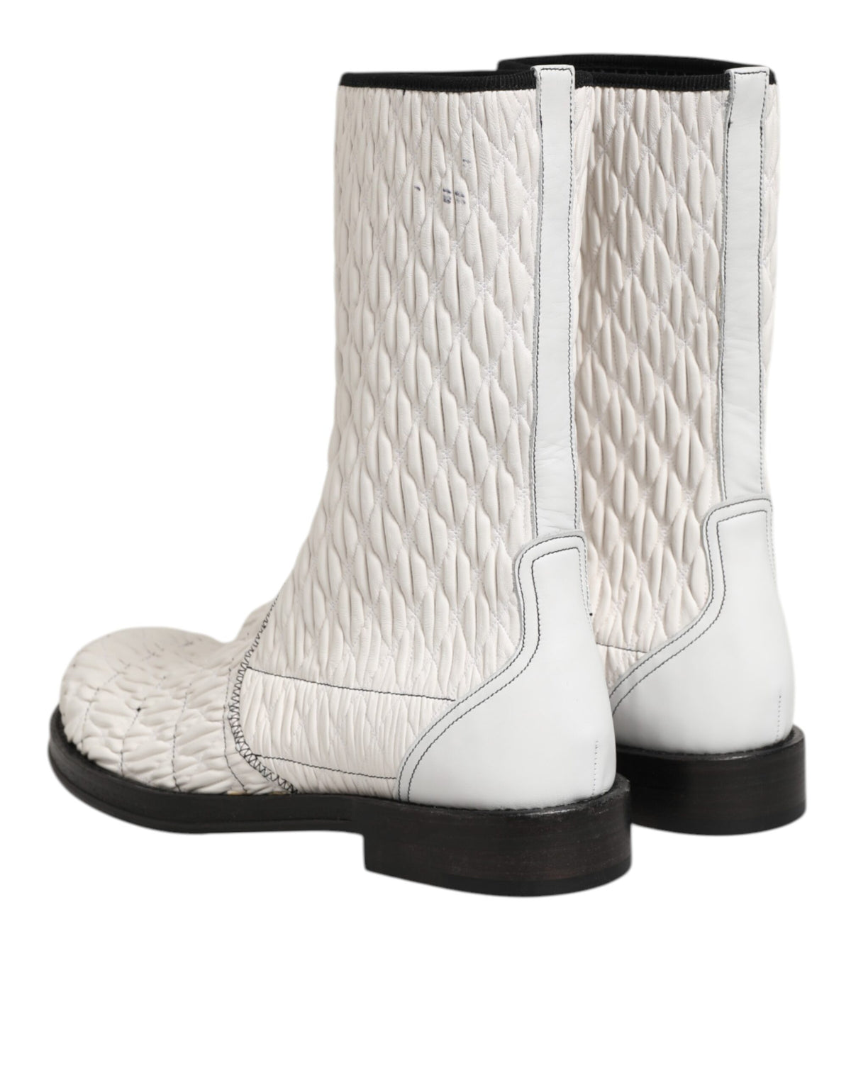 Dolce & Gabbana White Lambskin Leather Mid Calf Boots