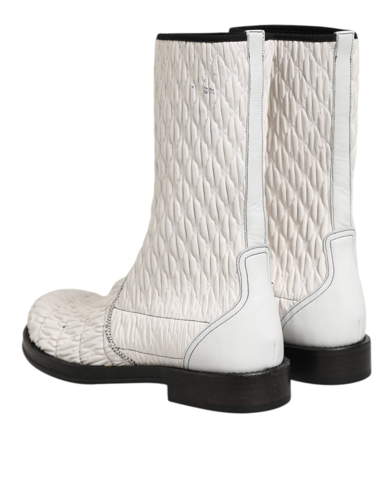 Dolce & Gabbana White Lambskin Leather Mid Calf Boots
