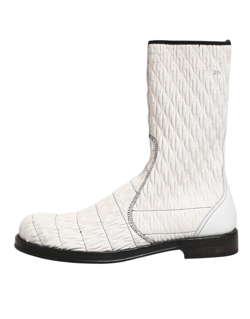 Dolce & Gabbana White Lambskin Leather Mid Calf Boots