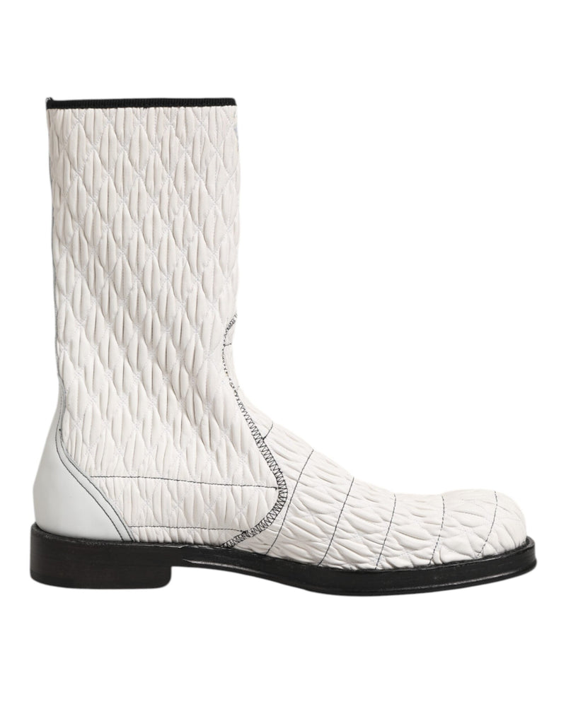 Dolce & Gabbana White Lambskin Leather Mid Calf Boots