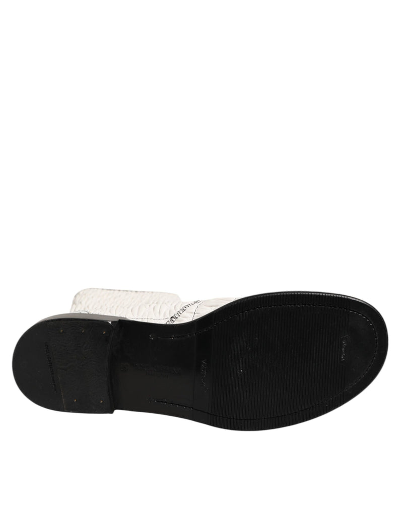 Dolce & Gabbana White Lambskin Leather Mid Calf Boots