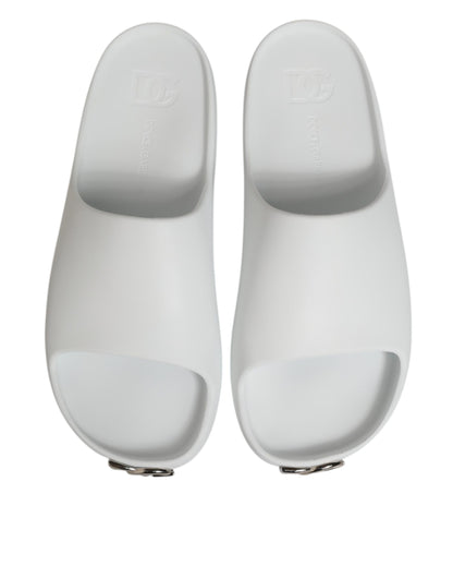 Dolce & Gabbana White Logo Slides Sandals Men Beachwear Shoes
