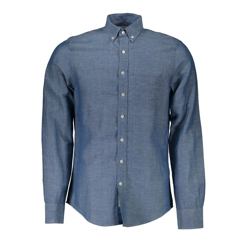 Gant Blue Cotton Shirt - Classic Long Sleeve with Italian Collar