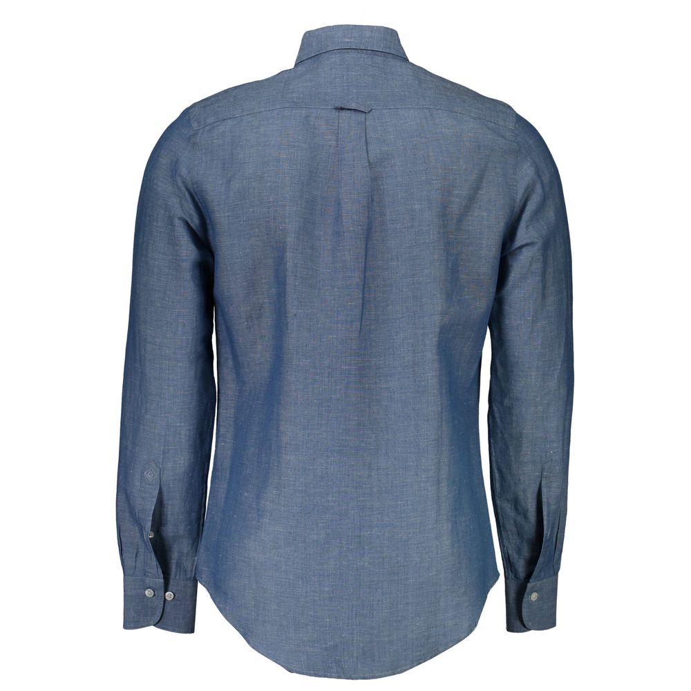 Gant Blue Cotton Shirt - Long Sleeve with Italian Collar