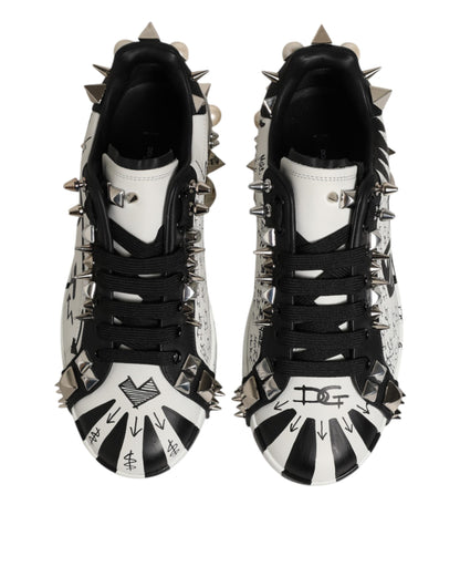 Dolce & Gabbana Black White Studded Low Top Sneakers Shoes