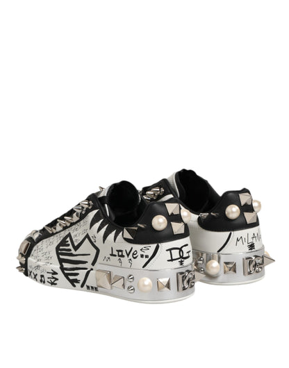 Dolce & Gabbana Black White Studded Low Top Sneakers Shoes