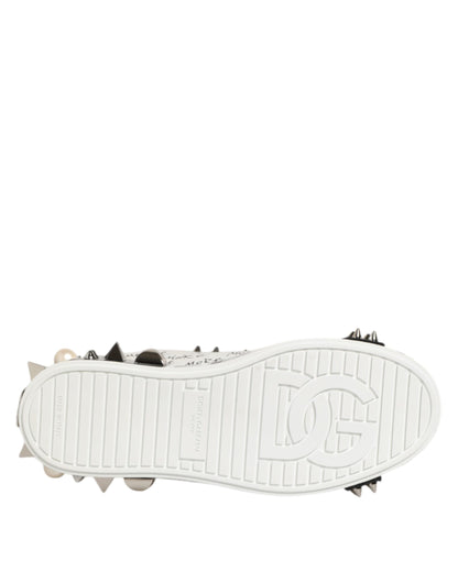 Dolce & Gabbana Black White Studded Low Top Sneakers Shoes