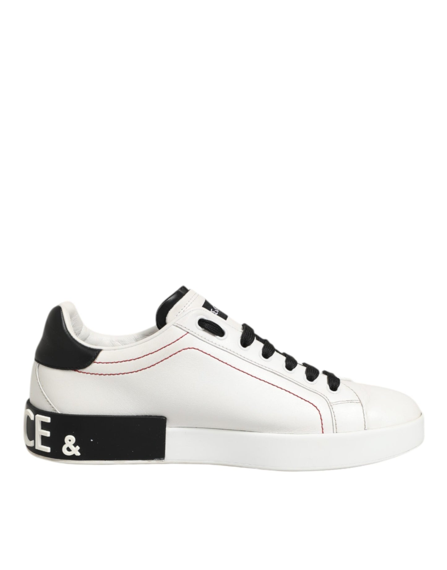 Dolce & Gabbana White Black Leather Low Top Sneaker Shoes