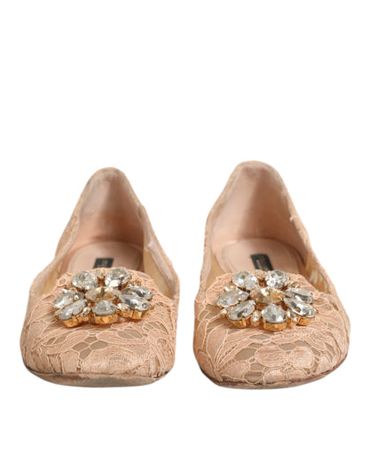 Boutures plates Taormina en dentelle beige et cristaux de Dolce &amp; Gabbana