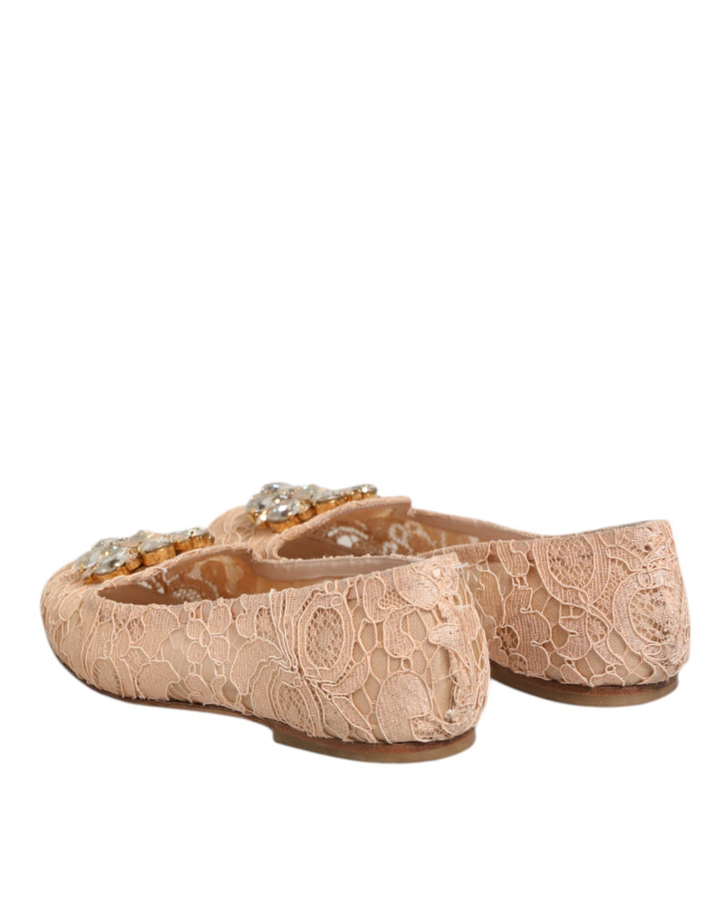 Dolce & Gabbana Beige Taormina Lace Crystals Flats Shoes