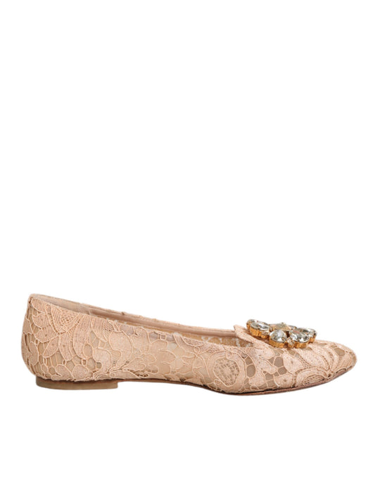 Boutures plates Taormina en dentelle beige et cristaux de Dolce &amp; Gabbana