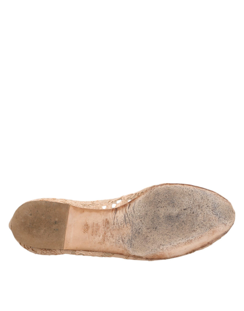 Dolce & Gabbana Beige Taormina Lace Crystals Flats Shoes