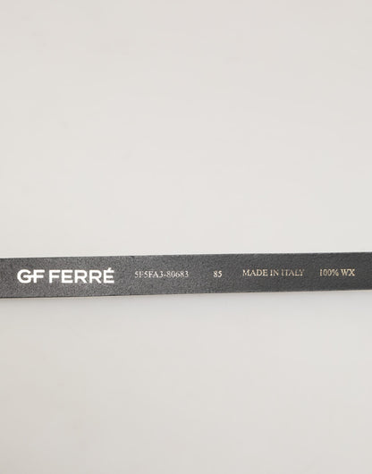 Ceinture homme en cuir noir GF Ferre, taille fine, boucle dorée.