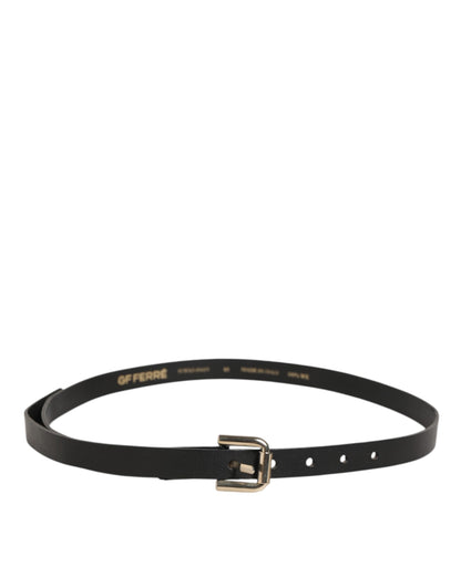 Ceinture homme en cuir noir GF Ferre, taille fine, boucle dorée.