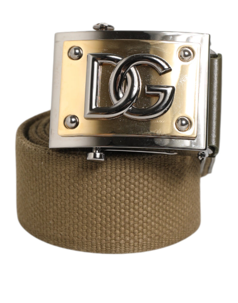 Dolce &amp; Gabbana Military Green Nylon Logo Metalen Gesp Riem