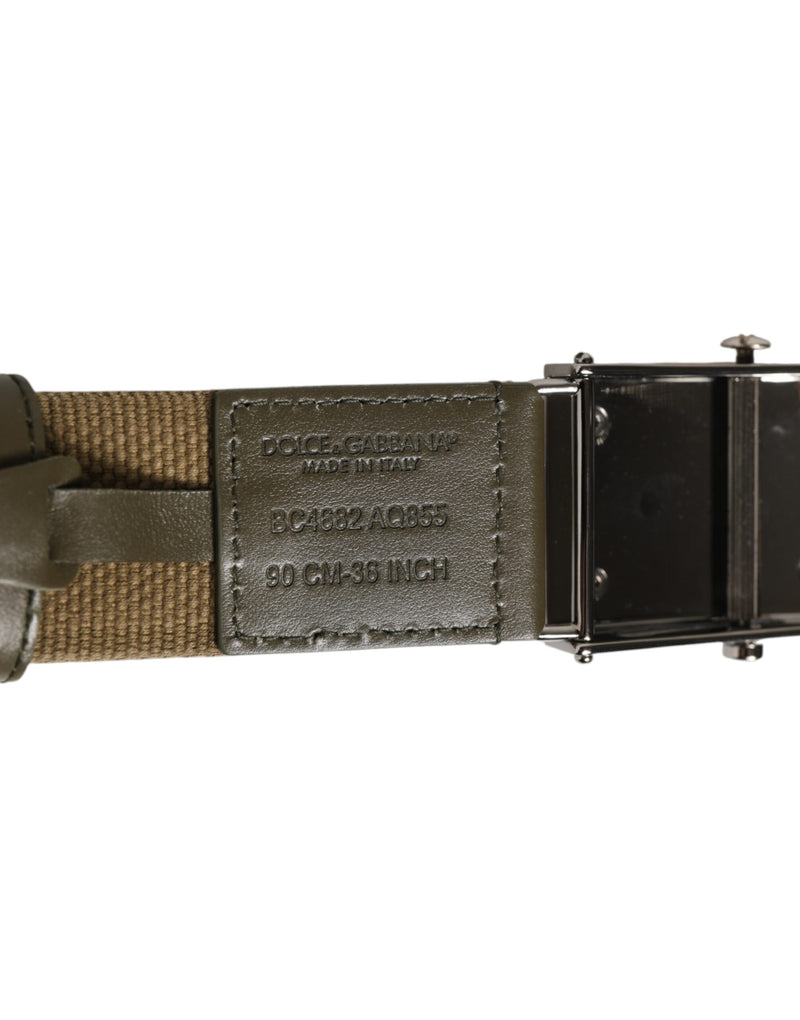 Dolce &amp; Gabbana Military Green Nylon Logo Metalen Gesp Riem