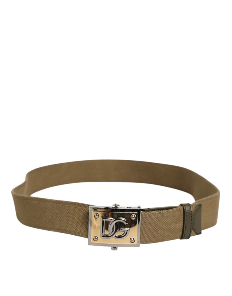 Dolce &amp; Gabbana Military Green Nylon Logo Metalen Gesp Riem