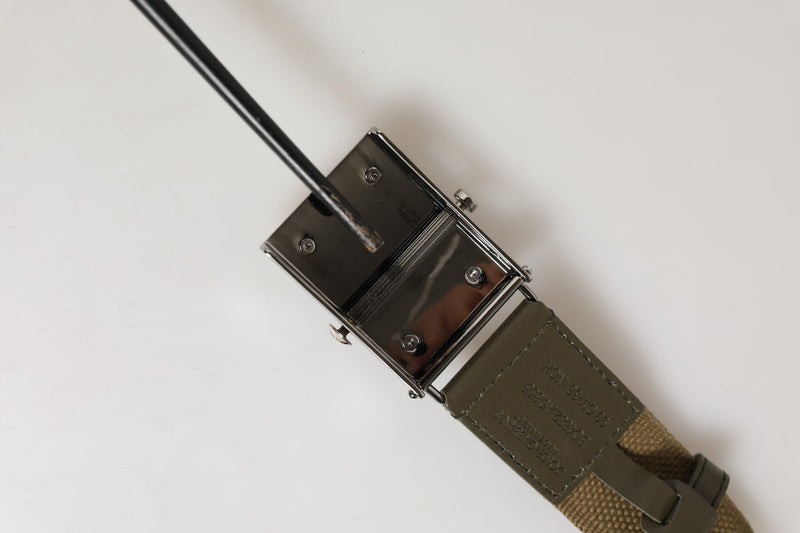 Dolce &amp; Gabbana Military Green Nylon Logo Metalen Gesp Riem