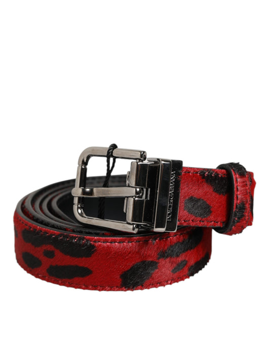 Ceinture homme en cuir de veau avec boucle en métal, rouge et noire, Dolce &amp; Gabbana.