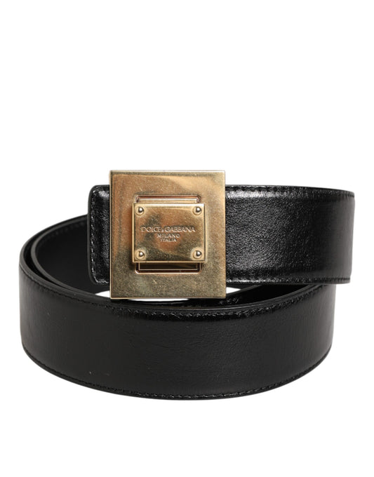 Ceinture classique en cuir noir Dolce &amp; Gabbana avec boucle en métal et logo