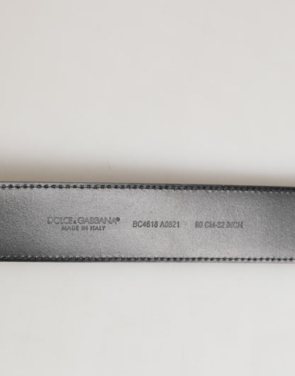 Ceinture classique en cuir noir Dolce &amp; Gabbana avec boucle en métal et logo