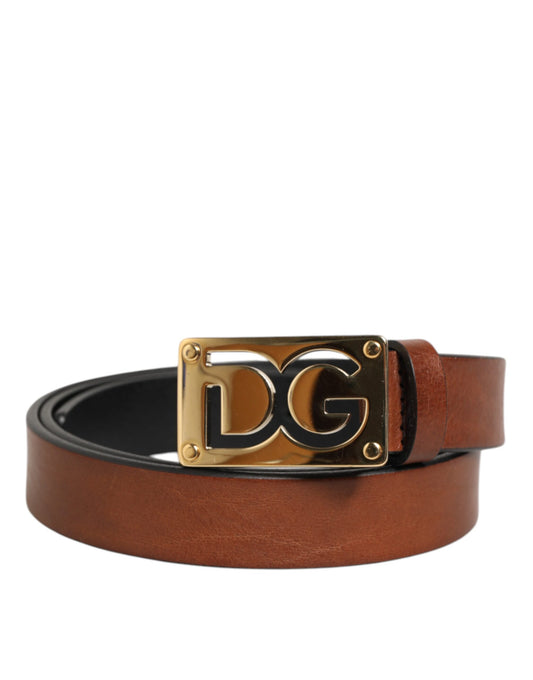 Ceinture classique en cuir marron Dolce &amp; Gabbana avec boucle en métal et logo