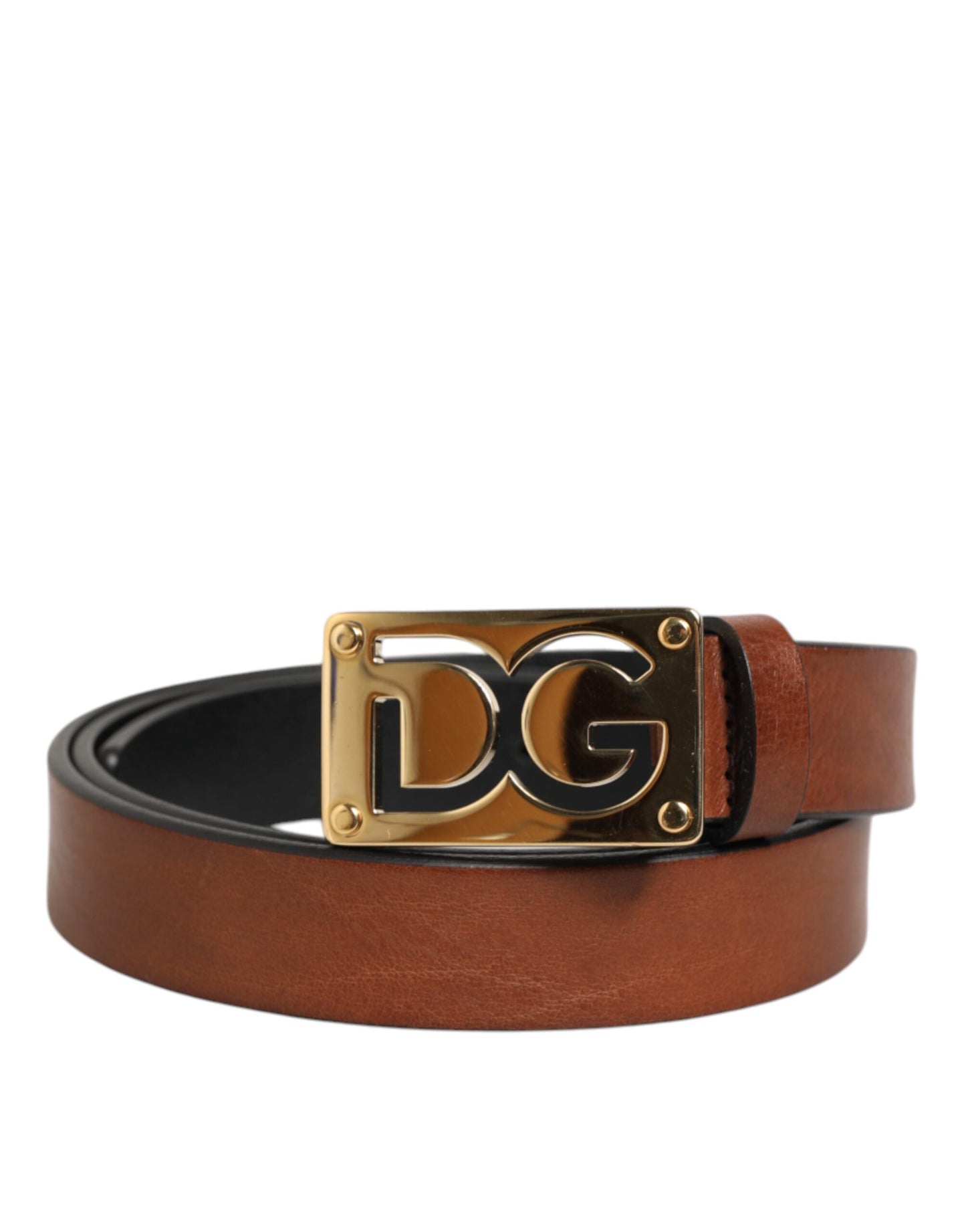 Ceinture classique en cuir marron Dolce &amp; Gabbana avec boucle en métal et logo