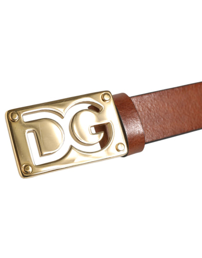 Ceinture classique en cuir marron Dolce &amp; Gabbana avec boucle en métal et logo