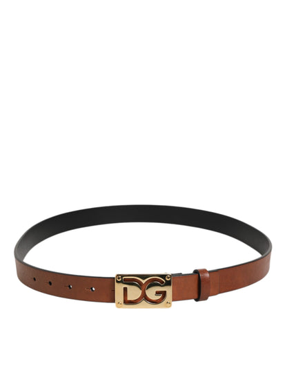 Ceinture classique en cuir marron Dolce &amp; Gabbana avec boucle en métal et logo