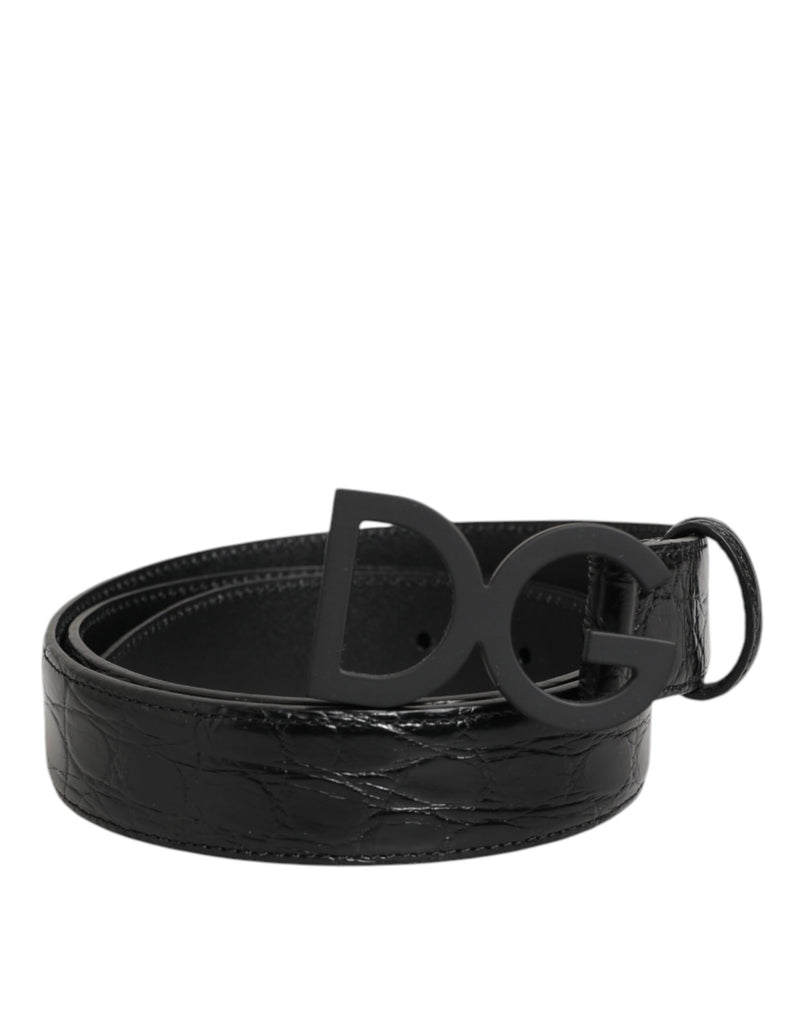 Dolce &amp; Gabbana Zwarte Exotische Lederen Metalen Logo Gesp Riem