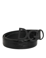 Ceinture Dolce &amp; Gabbana en cuir exotique noir avec boucle en métal et logo