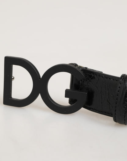 Ceinture Dolce &amp; Gabbana en cuir exotique noir avec boucle en métal et logo