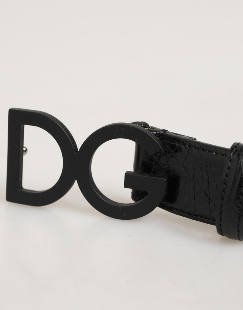 Dolce &amp; Gabbana Zwarte Exotische Lederen Metalen Logo Gesp Riem