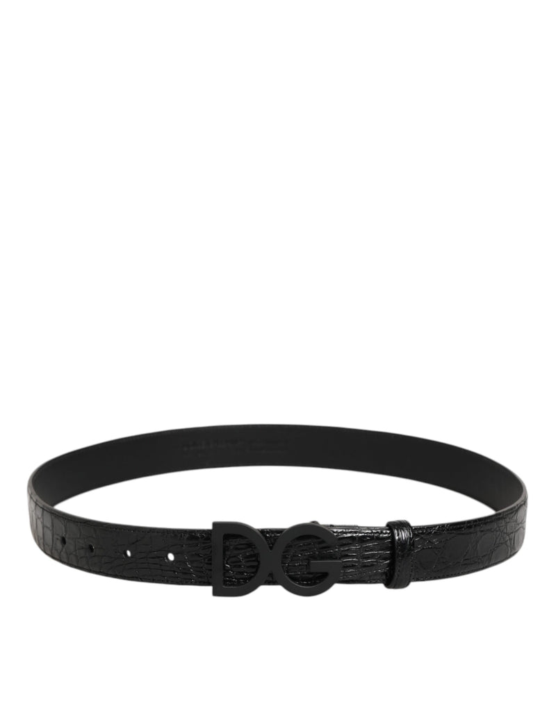 Dolce &amp; Gabbana Zwarte Exotische Lederen Metalen Logo Gesp Riem
