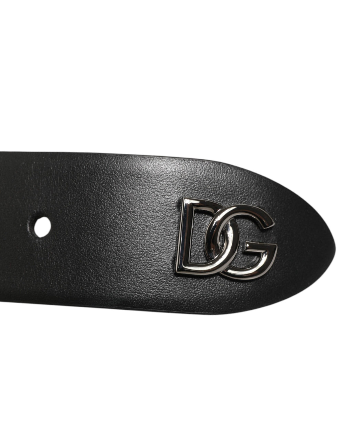 Ceinture Dolce &amp; Gabbana en cuir de veau noir avec boucle argentée cloutée
