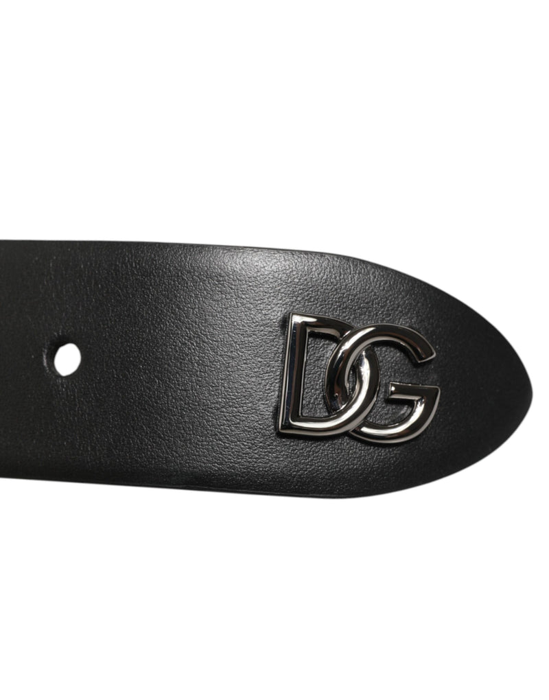 Dolce &amp; Gabbana Zwarte Kalfsleren Riem met Zilveren Gesp en Studs