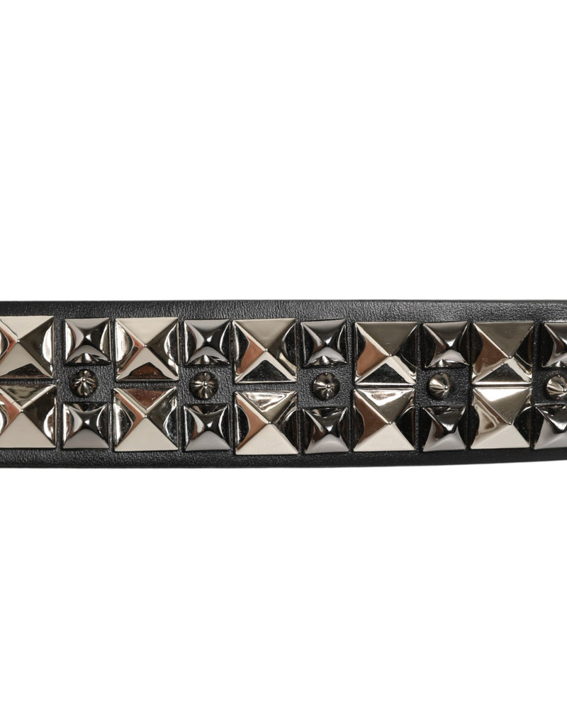 Dolce &amp; Gabbana Zwarte Kalfsleren Riem met Zilveren Gesp en Studs