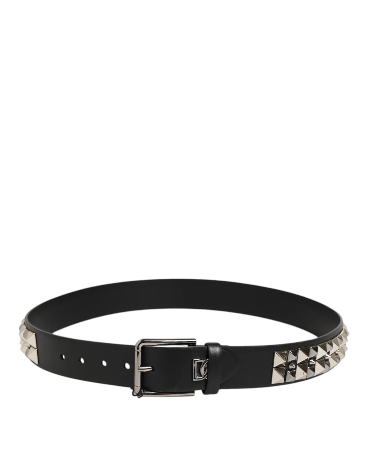 Ceinture Dolce &amp; Gabbana en cuir de veau noir avec boucle argentée cloutée