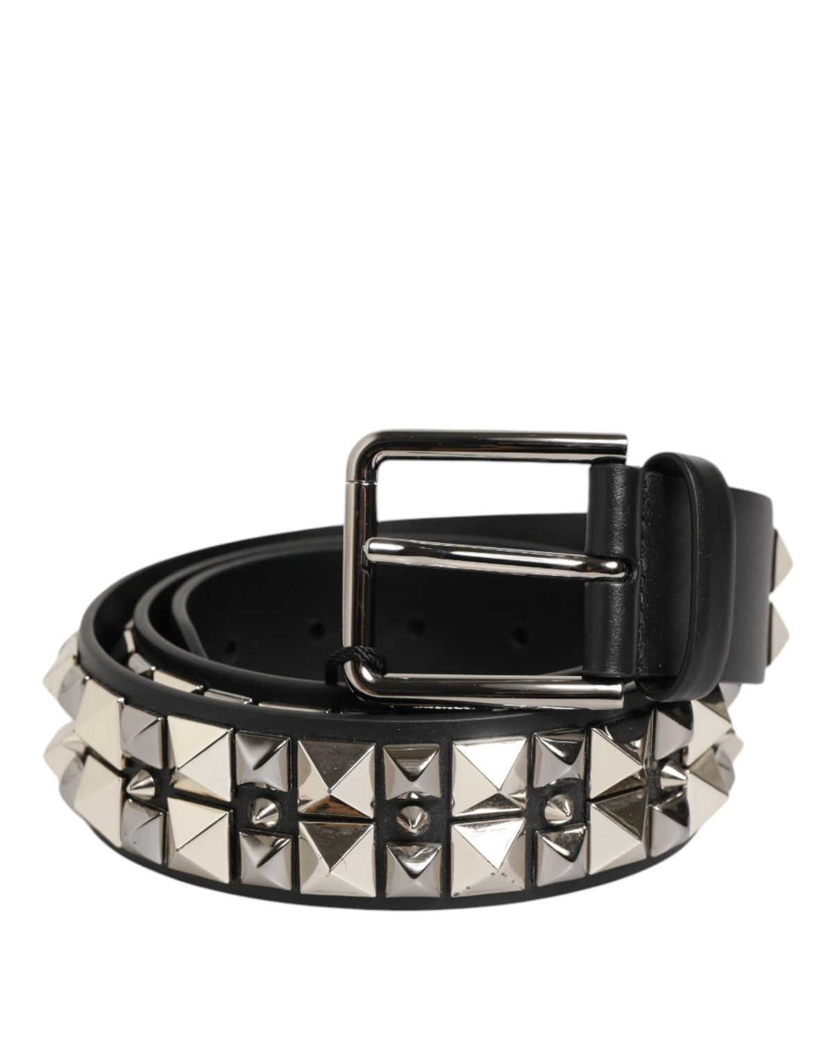Ceinture Dolce &amp; Gabbana en cuir de veau noir avec boucle argentée cloutée